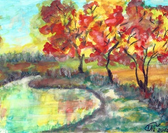 Serenity, original watercolor, FRAME, FREE SHIPPING