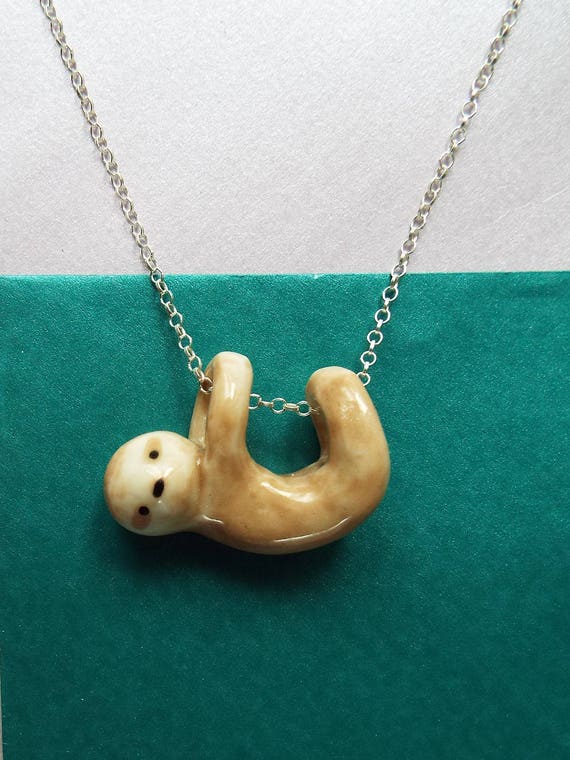 Sloth porcelain pendant necklace handmade sculpted ceramic