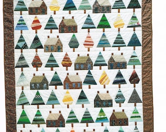 QUILT PATTERN - Pine Trees & Log Cabins Quilt Sewing Pattern - Paper Piecing Quilt - Not a PDF