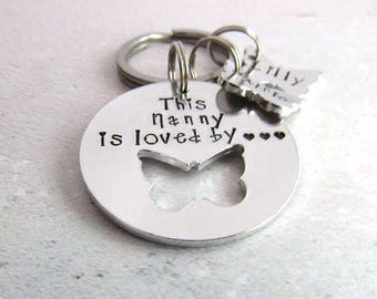 Personalised keyring, nanny gift, women's gift, gift for her, nana keyring, nanny keyring, personalised nana gift, butterfly keyring