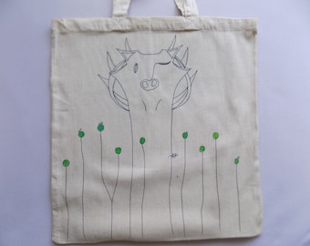 Hand painted cotton tote bag