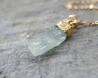 Aquamarine necklace March birthstone Aquamarine Jewelry Gemstone bar necklace March Birthday gift Silver Moss aquamarine birthstone necklace