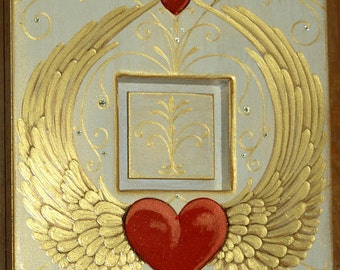 Hearts In Flight Upcycled Art/Frame with Swarovski crystal accents