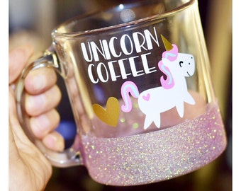Unicorn Coffee Glitter Mug - Unicorn Glass Glitter Mug - Funny Unicorn Mug - Unicorn - Unicorn Mug - Unicorn Party Decor - Unicorn Party Cup