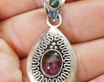 Tourmaline Sterling Silver Pendant, Tourmaline Pendant, Boho Jewelry, Birthday Gift, Boho Pendant, Tourmaline Jewelry, October Birthstone,