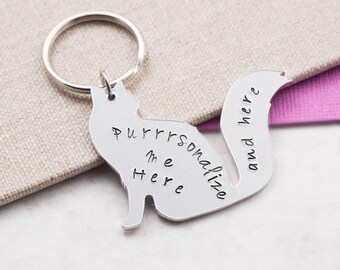 Cat keychain, cat keyring, personalized gift, cat lover gift, custom keychain, personalized keyring, name keychain, gift for her, cat gifts