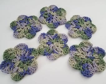 Price reduced! Set of 6 Coasters, Crocheted Coaster Set, Purple and Green Coaster Set, Cotton Crocheted Coaster Set
