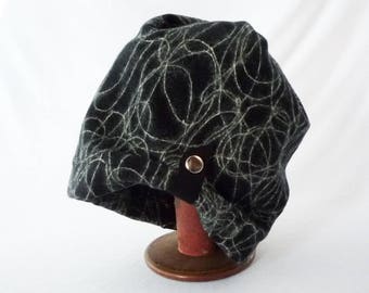 Slouch Hat, Black and White, Knit Hat, Wool Hat, Womens Hats, Freehand Stitch, Winter Hat, Boho Hat, Messy Hair Hat, Comfy Hat, Gift for Her