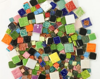 Mosaic Square Tiles - 1 lb High Fired Ceramic Tiles - Mixed Bag