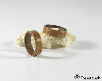 Alliances de mariage ou de fiançailles en Platane maillé et Palissandre-Anneaux-Bague en bois-Fait à la main-bois courbé