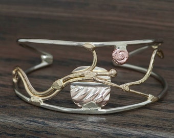 Mixed metal bracelet, cuff bracelet, bronze, copper, nickel silver, sterling silver large size