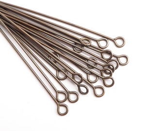 Antique Brass Eye Pins, (20 pcs) 49mm Brass Eye Pins, Antique Eye Pins, Antique Brass Head Pins, Brass Findings EYP0006