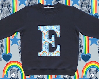 KIDS INITIAL SWEATSHIRT - Rainbow Bears Blue, alphabet sweatshirt, monogram kids sweatshirt