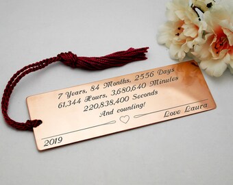 7th anniversary gift copper anniversary copper bookmark seven year anniversary engraved bookmark customised present personalised gift