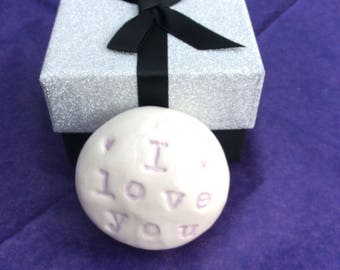 I love you - Glazed Ceramic Pebble in a gift box