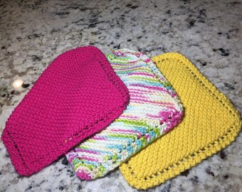 Set of 3 knitted dish cloths