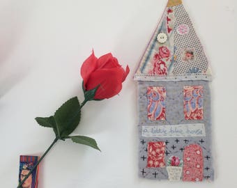 Vintage Quilt Fabric Wall Hanger Applique House