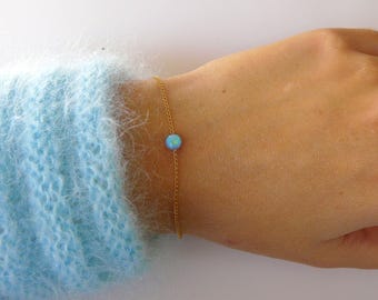 Tiny Opal bracelet, Delicate Opal coin bracelet, Blue opal bracelet, Dot bracelet, Everyday bracelet, Simple bracelet, Delicate jewelry