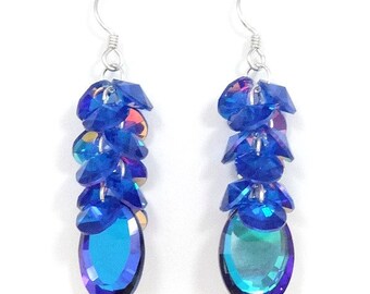 Swarovski Crystal Blue Cluster Mirror-Effect Dangle Earrings