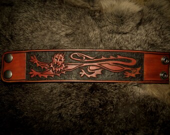 Leather Bracelet Cuff Regal Lion