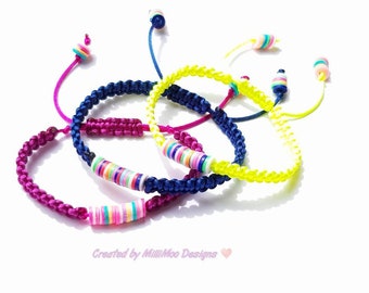 Rainbow Bracelets,Heishi Bracelets,Macrame Bracelets,Woven Bracelets,Friendship Bracelets,Vinyl Heishi Beads,Ibiza,Boho,Summer,Festival,Neon