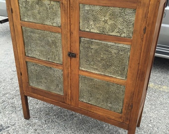 YES ** FREE SHIPPING antique pie safe 6 star tins 17d41w50h no drawer **this item only**250 maximum credit!