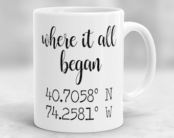 Custom Coordinate Mug, Where It All Began Mug, Wedding Gift Mug, Anniversary Gift, GPS Location Mug, Longitude and Latitude Mug P101