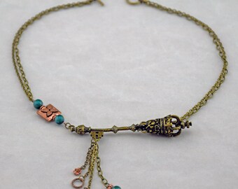 Asymmetrical Brass and Copper with Chrysocolla Necklace