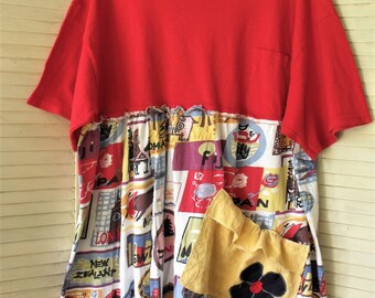 Plus Size Tunic/ Patched Knits/ Colorful Casuals/ Beach Wear/ Romantic Chic/ Sheerfab Handmade