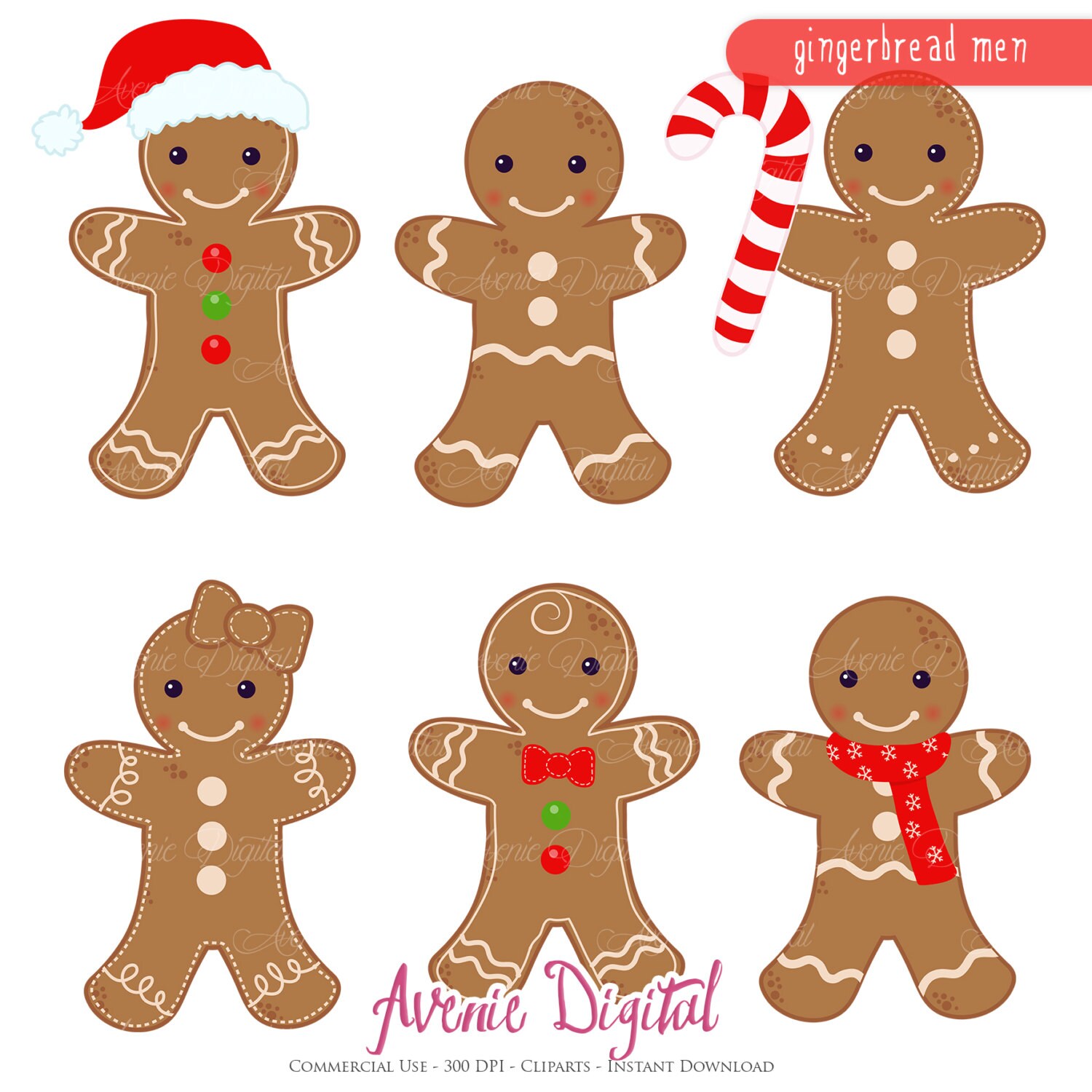 Gingerbread man Clipart Scrapbook printables holiday clip art