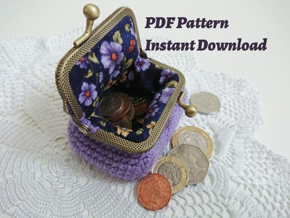 Crochet Pattern, Crochet coin purse pattern, INSTANT DOWNLOAD, small box shaped kiss lock clasp ...