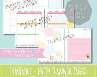 HAPPY PLANNER PRINTABLE Refill Bundle / Inserts - 7 x 9.25 | Sorbet | Create 365 | mambi | Undated | Monthly, Weekly, Filler Pages | Refills