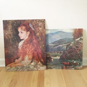 Vintage Set of Two Mid Century 16x20 Reproduction Lithographs -- Little Irene by Renoir -- Crossing the Stream by Melrose