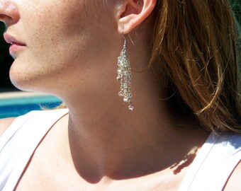 Green and pink pale discrettes waves earrings