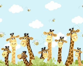 Zoe the Giraffe Border from Susybee SB20257-930 - juvenile susy bee cotton woven fabric character children kids cartoon safari