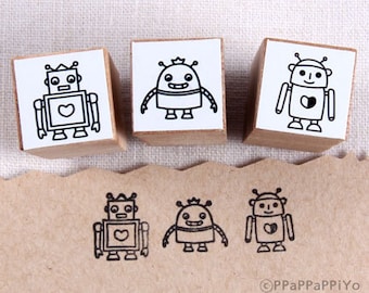 Robot Small Rubber Stamp set