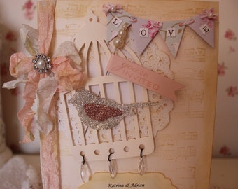 Vintage, shabby chic, birdcage wedding invitation