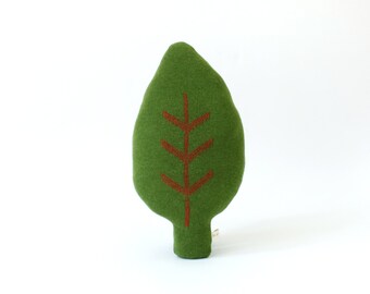 Green Leaf Pillow - soft knitted cushion
