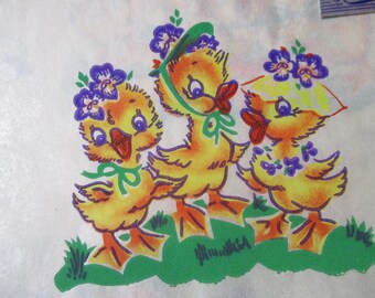 Vintage Dennison Gift Wrap-Wrapping Paper-Easter-Ducks-Cute-Retro-Mid Century-Full Sheet-Wrapping Paper