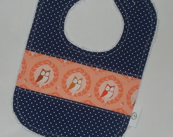 Peach Sweet Owlies and Dots Chenille Bib