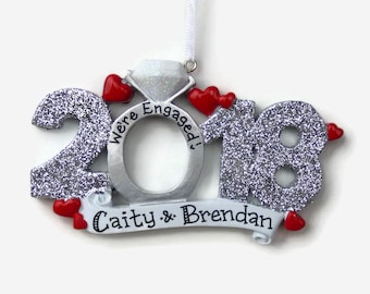 Engaged in 2018 Personalized Ornament - Glitter Sparkle Engagement Gift - Engagement Ring Christmas Ornament