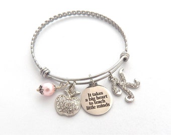 Personalized TEACHER Gift, teacher bracelet, Gifts for Teachers Appreciation, It takes a big heart to teach little minds, End of year gift