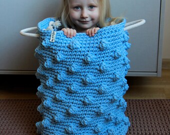 Big crochet bubble blue basket /storage basket/ Nursery basket / Children storage basket/ Toys storage/ popcorn basket/ polka dots basket