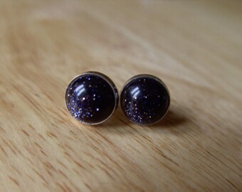 Stud Earings Blue Goldstone Stud Earings Stone Earings