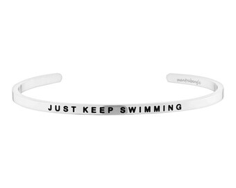 Just Keep Swimming Bracelet, Inspirational Cuff, Motivational Bracelet, Mantra Bracelet, Finding Nemo, Courage Bracelet, Rose Gold Bracelet