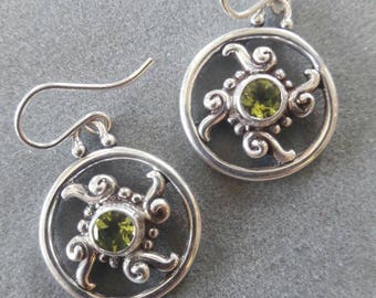 Sterling Silver Swirl Circle Peridot Earrings, August Birthstone