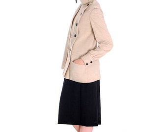 Vintage Norman Norell -Tassell Wool Womens Knit Suit 1970s Color Block Small
