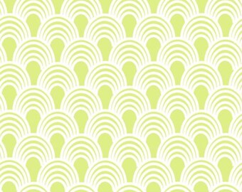 By The HALF Yard - Bridgette Lane by Valori Wells for Free Spirit, Pattern #PWVW064-LIME Lime Waves, Green Scallops on White