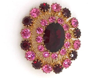 Vintage Rose-Burgandy Rhinestone Brooch