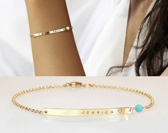 Personalized bracelet with birthstone, Custom name bracelet, Mothers, Mom bracelet KIds names Kids birthstone bracelet Name plate Engraved